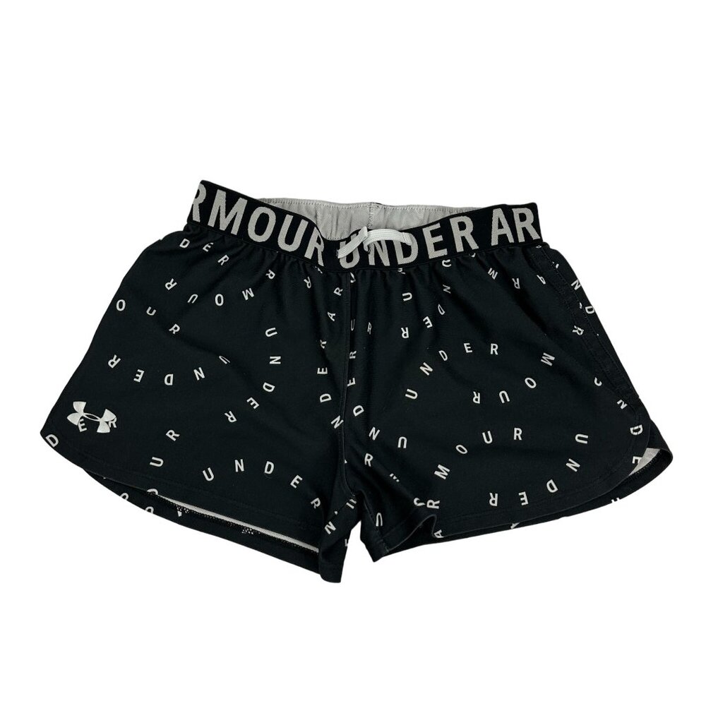 Under Armour Youth Girls Black Elastic Waist Printed Shorts Size Small